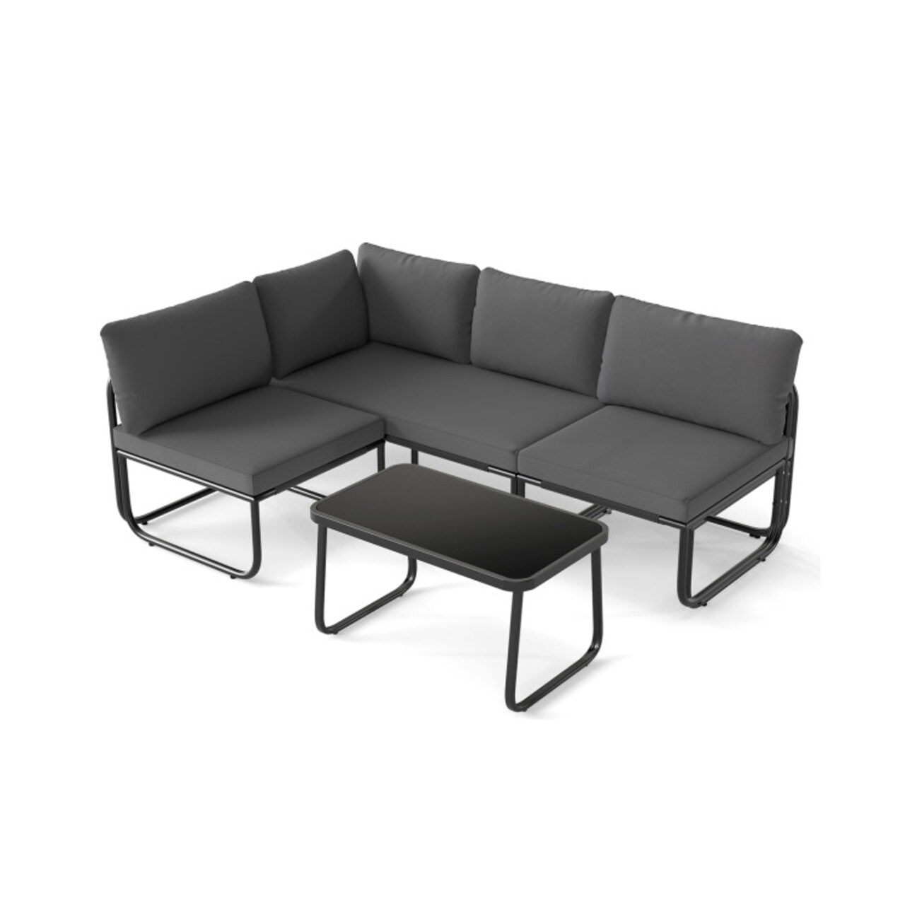 Outdoor Patio Furniture Set 4-Piece Metal Frame Cushioned Loveseat Armless Sofas Coffee Table